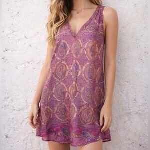 100% silk  boho paisley mini dress S